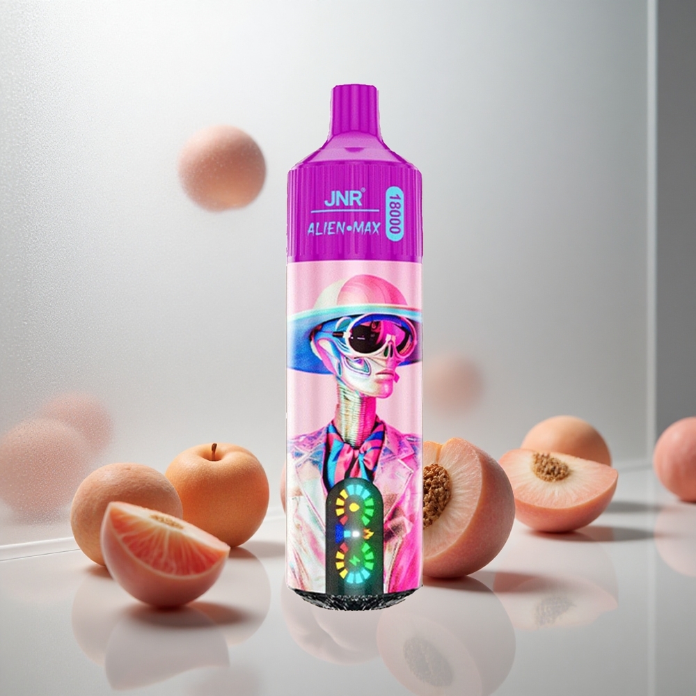 JNR Alien Max 18000 Puffs Enkratna E-cigareta Beli Breskva Malina z Dvojno Mrežno Tuljavo & 28ml E-tekočine