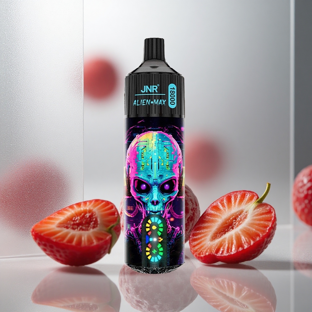 JNR Alien Max 18000 Puffs Enkratna E-cigareta Hubba Bubba Jagoda s Pametnim LED Zaslonom in Dvojno Mrežno Tuljavo