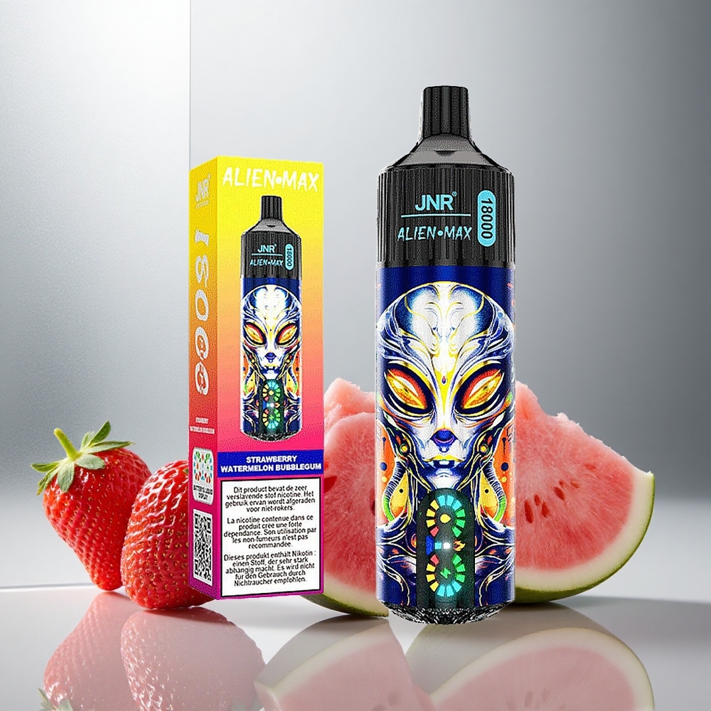 JNR Alien Max 18000 Puffs Enkratna E-cigareta Jagoda-Lubenica-Žvečilni Gumij (Pametni LED prikaz, Dvojna mrežna tuljava, 850mAh)