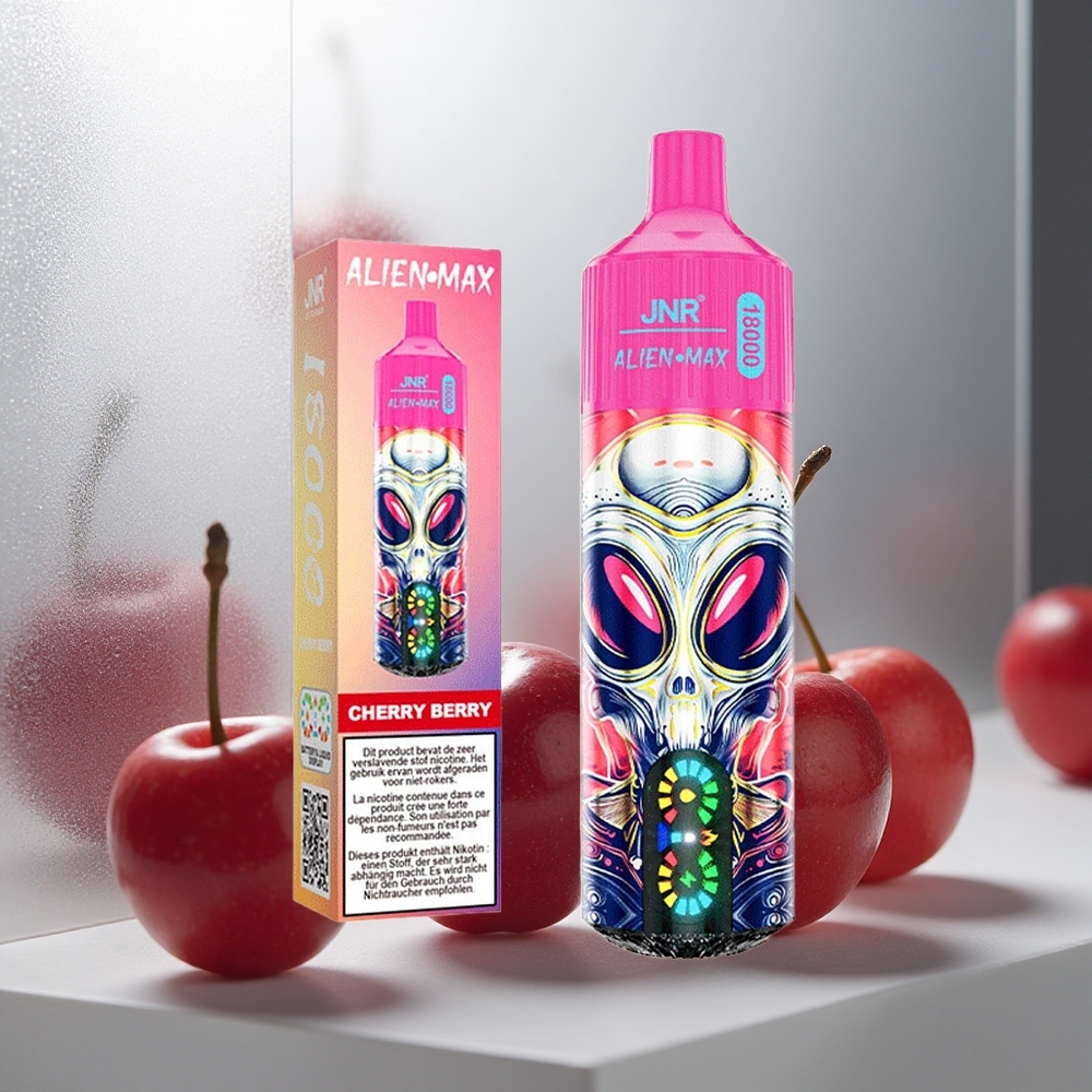 JNR Alien Max 18000 Puffs Enkratna E-cigareta Češnja-Berry s Smart LED Display in Dvojna mrežasta tuljava