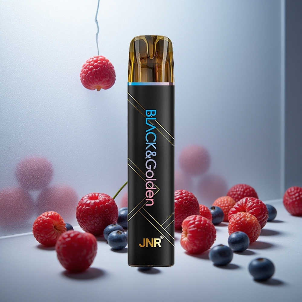 JNR Black&Golden 600+200 Puffs Enkratna E-cigareta Modra Malina Češnja 800 Puffov 2ml