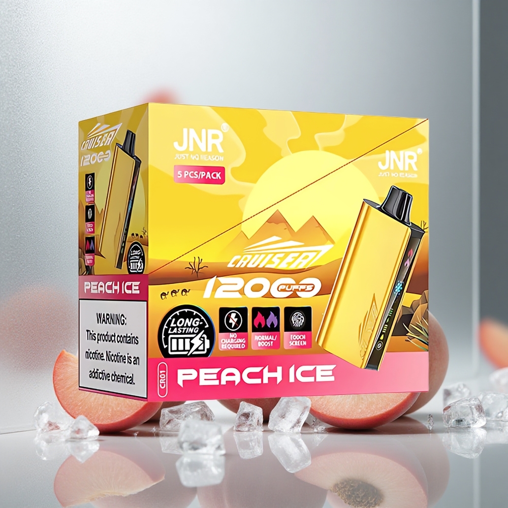 JNR Cruiser 12000 Pufov Enkratna E-cigareta Brez Polnjenja Breskev Led s 3500 mAh Baterijo in Dvojna mrežasta tuljava