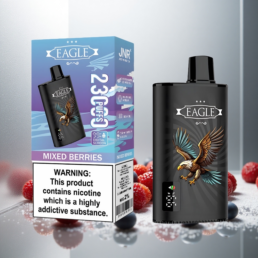 JNR EAGLE Smart 23000 Pufs Enkratna E-cigareta z Digitalnim Zaslonom in Nastavljivim Pretokom Zraka Mešane Jagode