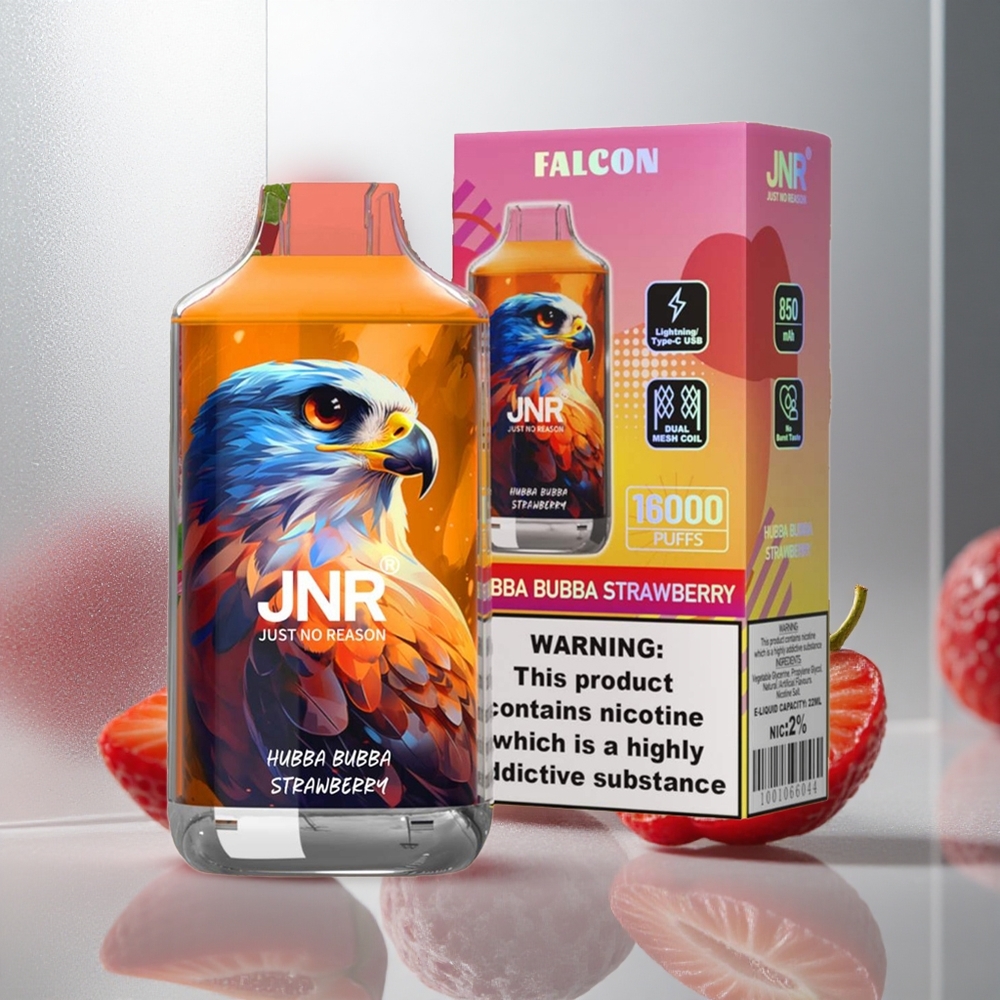 JNR Falcon 16000 Puffs Enkratna E-cigareta Hubba Bubba Jagoda 22ml 0%,2%