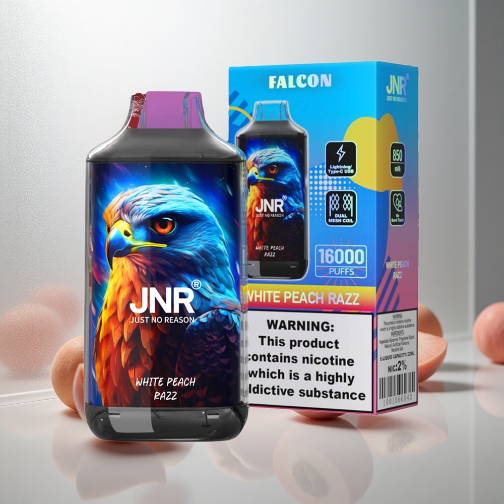 JNR Falcon 16000 Pufov Enkratna E-cigareta Beli Breskva Malina 850 mAh 22ml