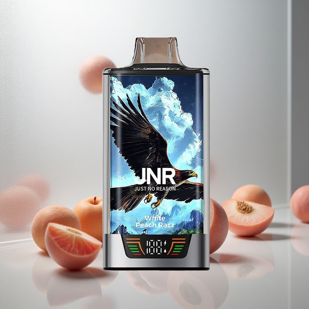 JNR Falcon Pro 28000 Enkratna E-cigareta Beli Breskva Malina 30ml 28000 Potegov