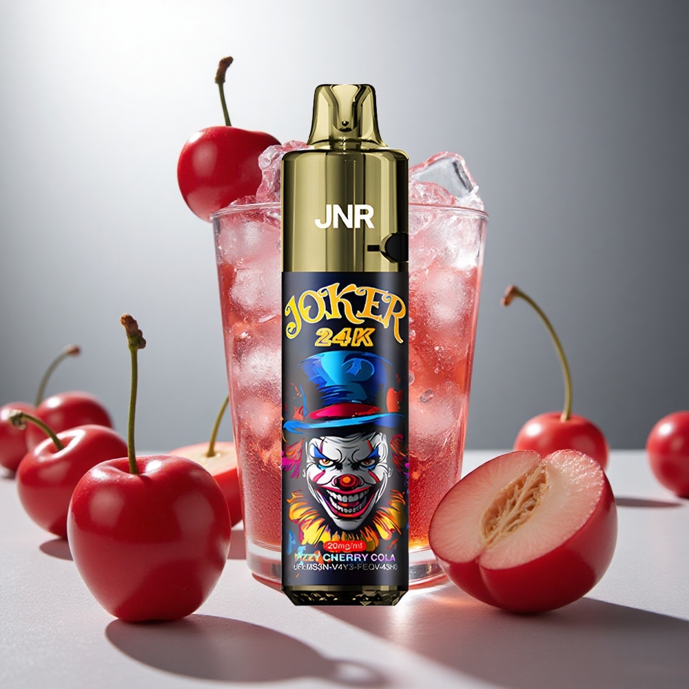 JNR Joker 24K Puffs Enkratna E-cigareta Gazirana Češnjeva Kola z Vidno Ravenjo E-tekočine in 800mAh Baterijo