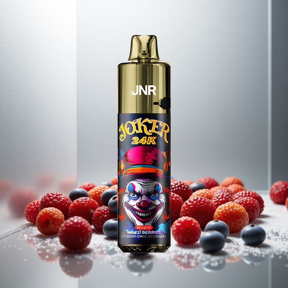 JNR Joker 24K Puffs Enkratna E-cigareta Mešane Jagode z Vidno Stopnjo E-tekočine in 800mAh Baterijo