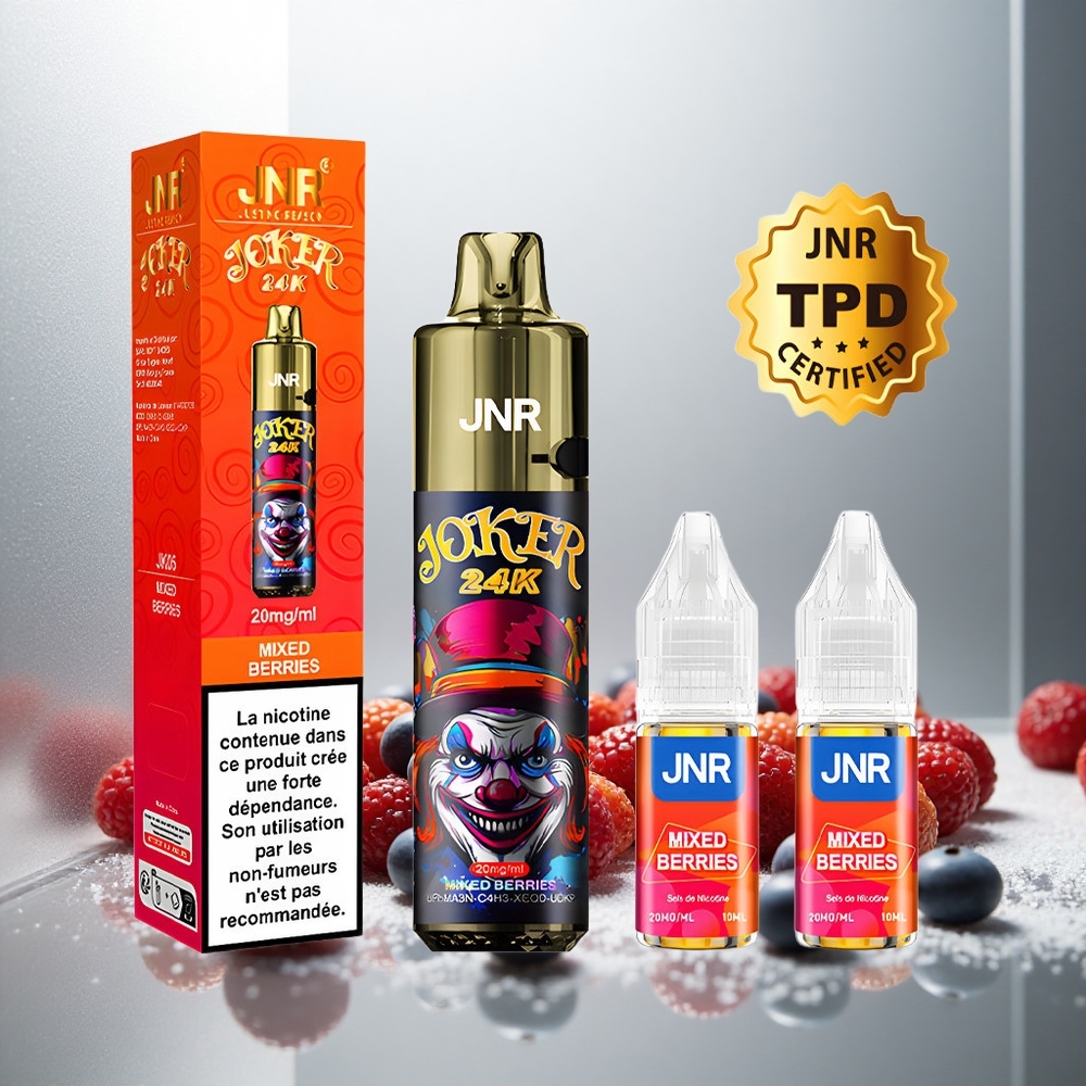JNR Joker 24K Puffs Enkratna E-cigareta Mešane Jagode z Vidno Stopnjo E-tekočine in 800mAh Baterijo