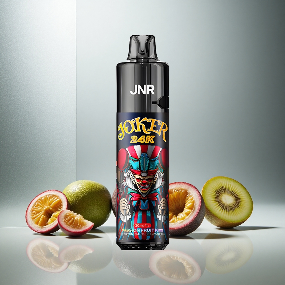 JNR Joker 24K Puffs Enkratna E-cigareta Pasijonka Kivi z Vidno Raven E-tekočine in 800mAh Baterijo