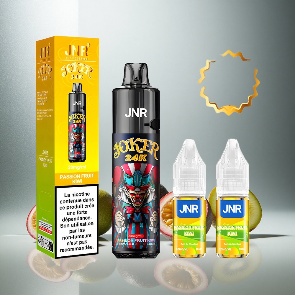 JNR Joker 24K Puffs Enkratna E-cigareta Pasijonka Kivi z Vidno Raven E-tekočine in 800mAh Baterijo