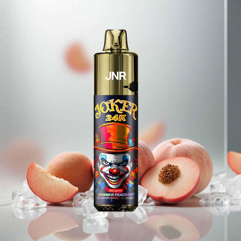 JNR Joker 24K Pufi Enkratna E-cigareta Poletna Breskva Led z Vidno Stopnjo E-tekočine in 800mAh Baterijo