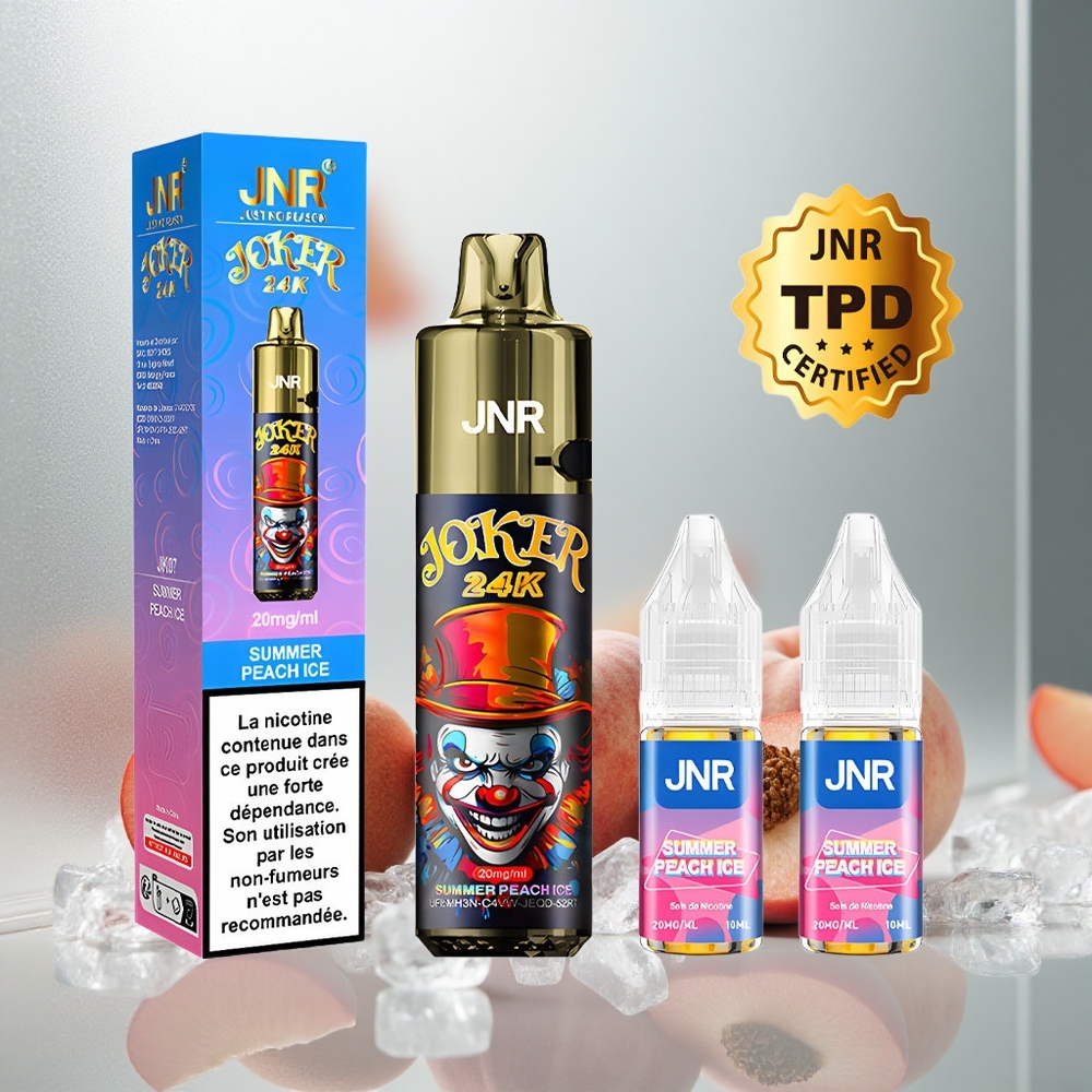 JNR Joker 24K Pufi Enkratna E-cigareta Poletna Breskva Led z Vidno Stopnjo E-tekočine in 800mAh Baterijo