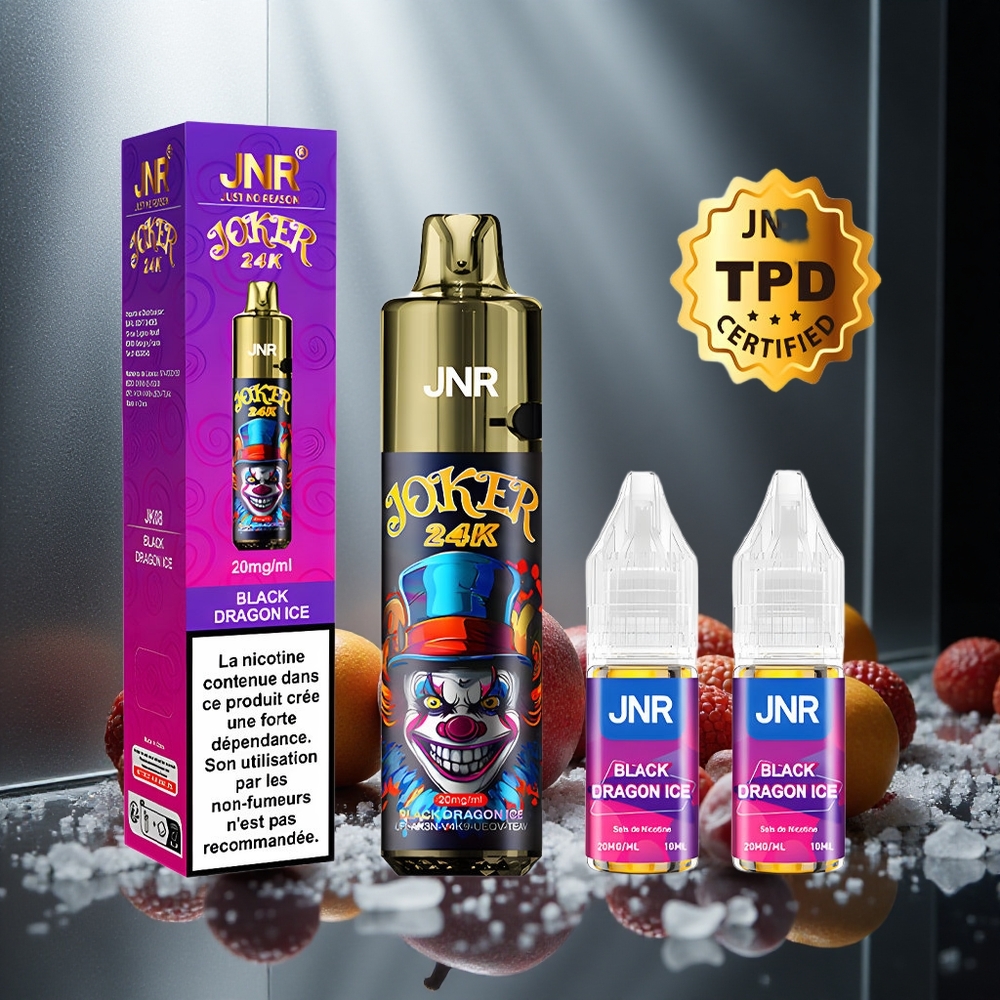 JNR Joker 24K Pufi Enkratna E-cigareta Črni Zmaj Led z Vidno Raven E-tekočine in 800mAh Baterija