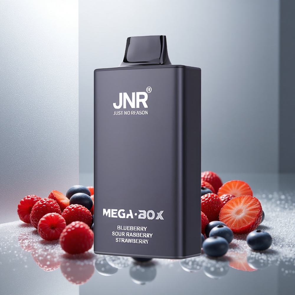 JNR Mega Box 25000 Puffs Enkratna E-cigareta Borovnica-Kisla Malina-Jagoda z 30ml E-tekočine in 2% Nikotina