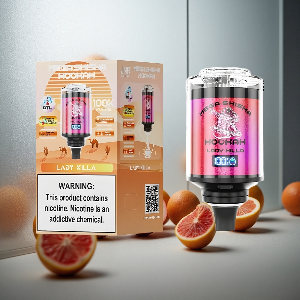 JNR Mega Shisha Hookah 100K Namizna Kompatibilnost Lady Killa 60ml Zmogljivost 2200mAh Baterija