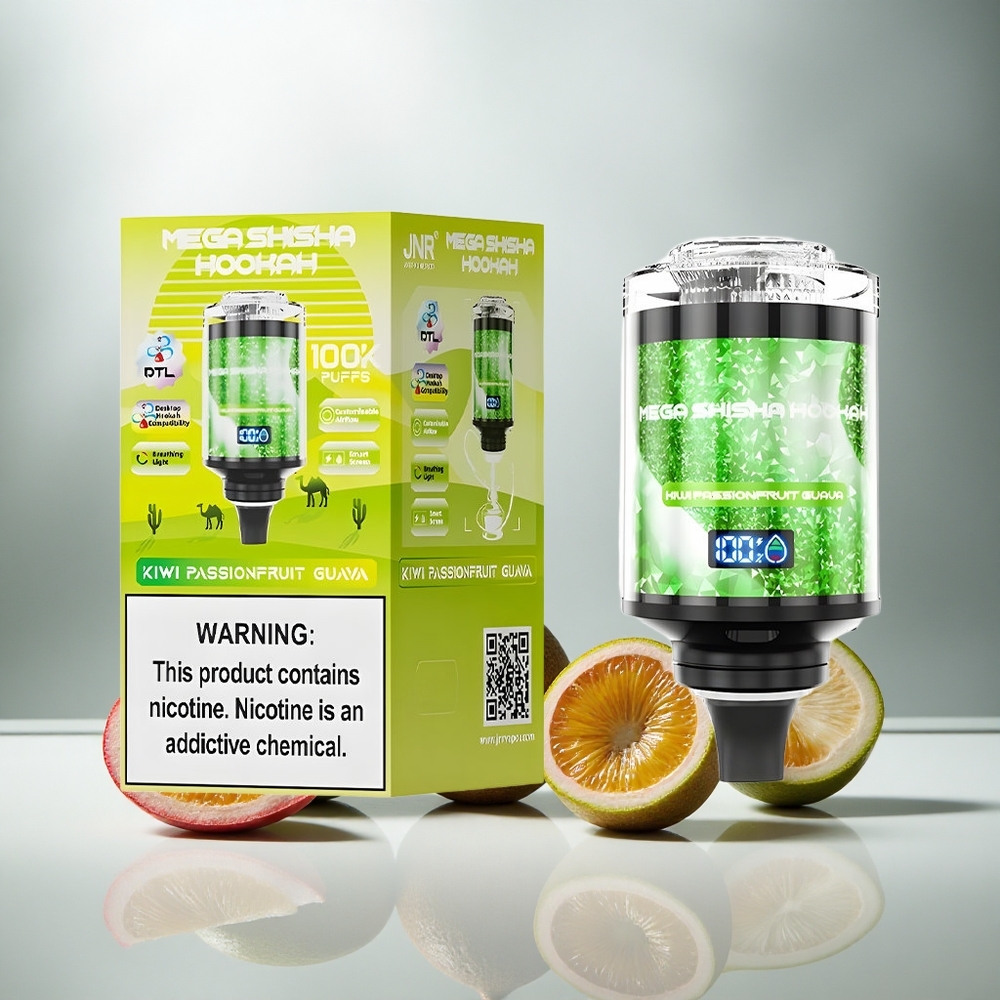 JNR Mega Shisha Hookah 100K Namizna Združljivost Kivi Pasijonka Guava 60ml 2200mAh