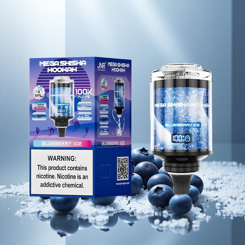 JNR Mega Shisha Hookah 100K Namizna združljivost Borovnični led z 60ml e-tekočine in 2200mAh baterijo