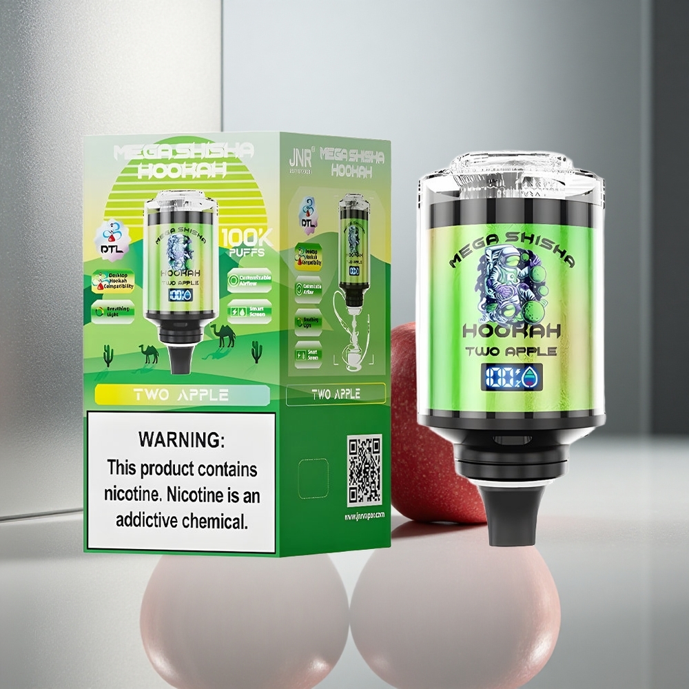 JNR Mega Shisha Hookah 100K Namizna združljivost Dve jabolki, 60ml tekočine, 2200mAh baterija