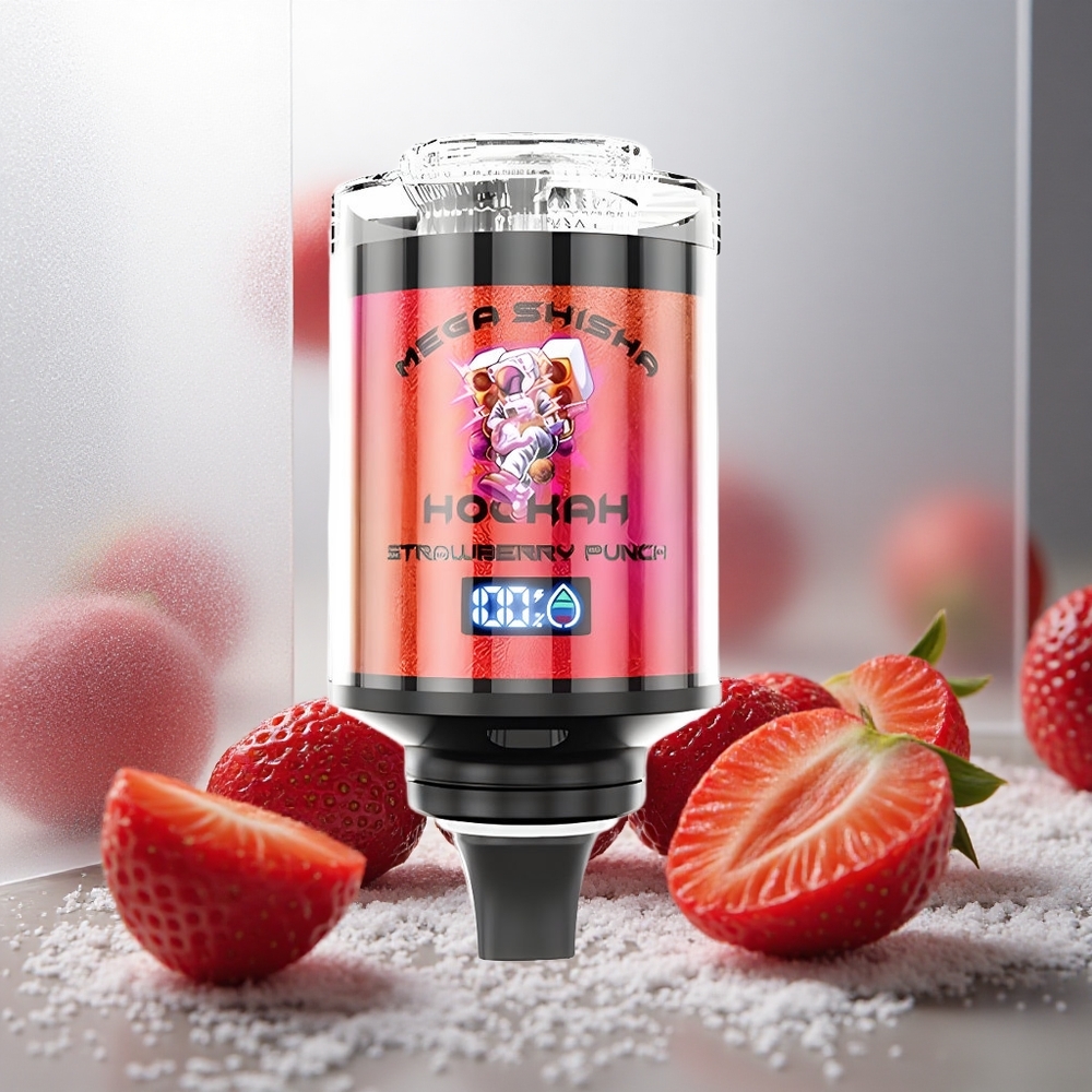 JNR Mega Shisha Hookah 100K Namizna združljivost Jagodni Punč, 60ml e-tekočina, 2200mAh baterija