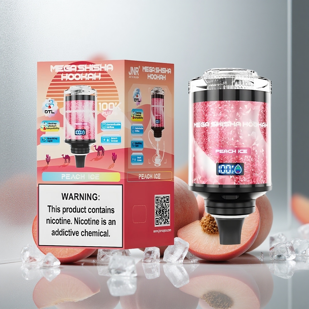 JNR Mega Shisha Hookah 100K Namizna združljivost Peach Ice, 60ml e-tekočina, 2200mAh baterija