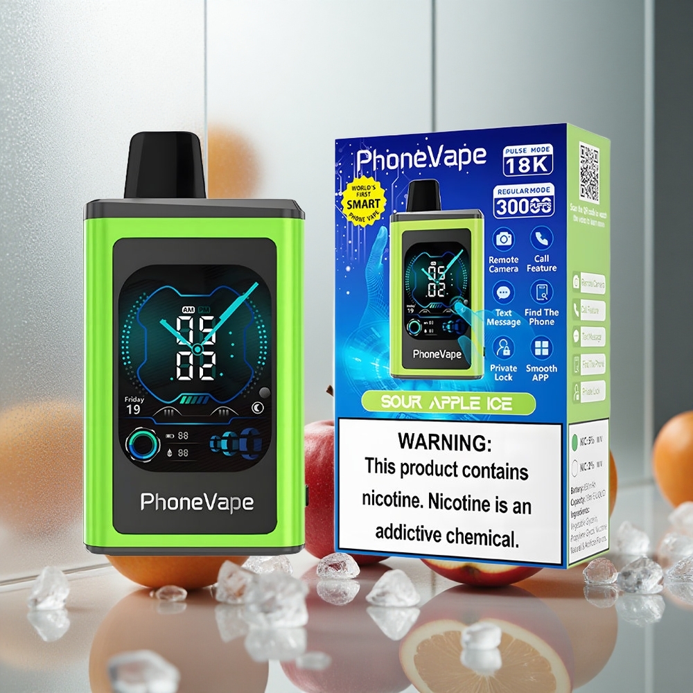 JNR PhoneVape 30000 potegov Enkratna e-cigareta Kislo Jabolko Led s 850mAh Type-C Baterijo in Turbo Načinom