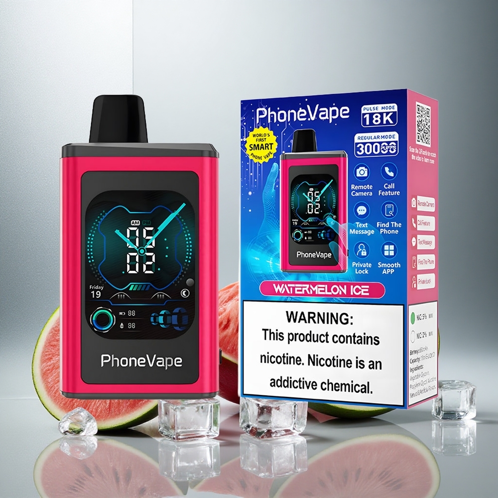 JNR PhoneVape 30000 potegov Enkratna e-cigareta Lubenični led z nastavljivim pretokom zraka in 850mAh Type-C baterijo