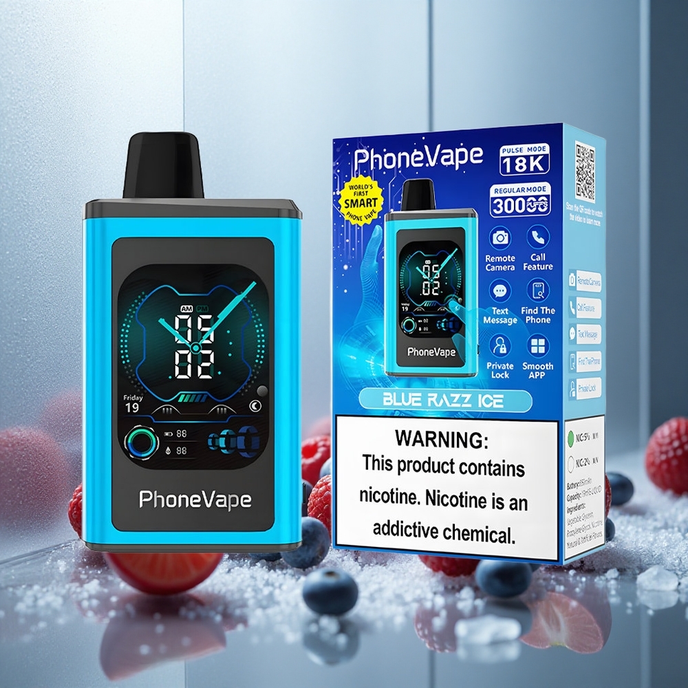 JNR PhoneVape 30000 vdihov Enkratna e-cigareta Modri jagodični led z nastavljivim pretokom zraka