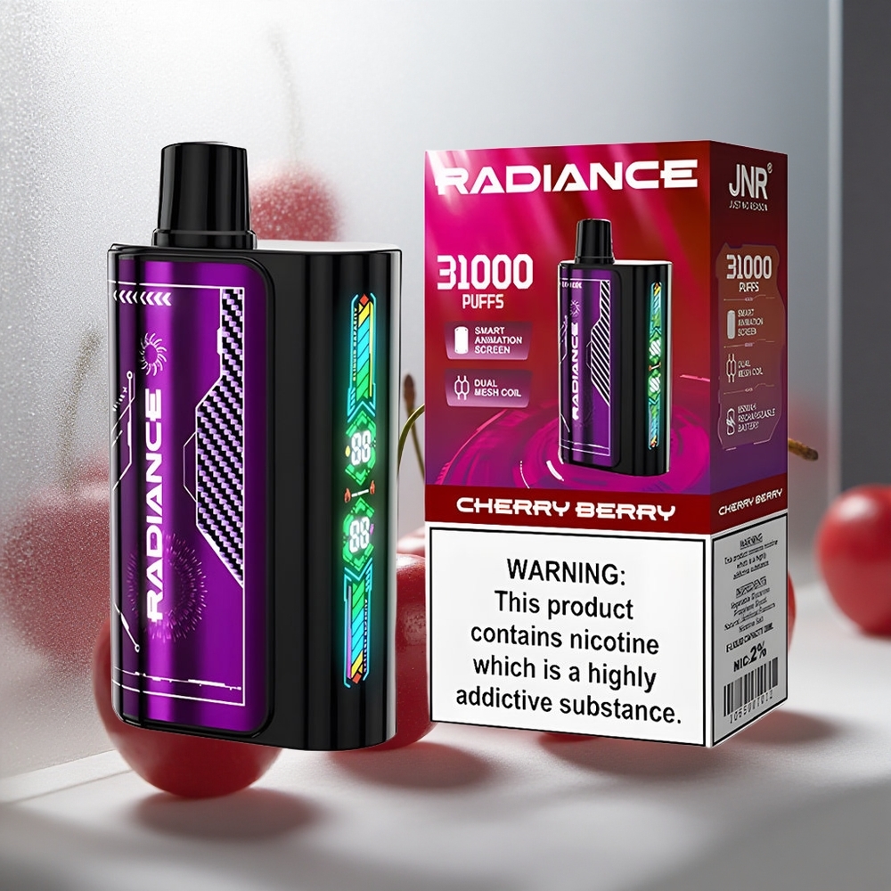 JNR Radiance 31000 Pojedljiva E-cigareta ČEŠNJA JAGODA s 28ml E-tekočine in 950 mAh Baterijo