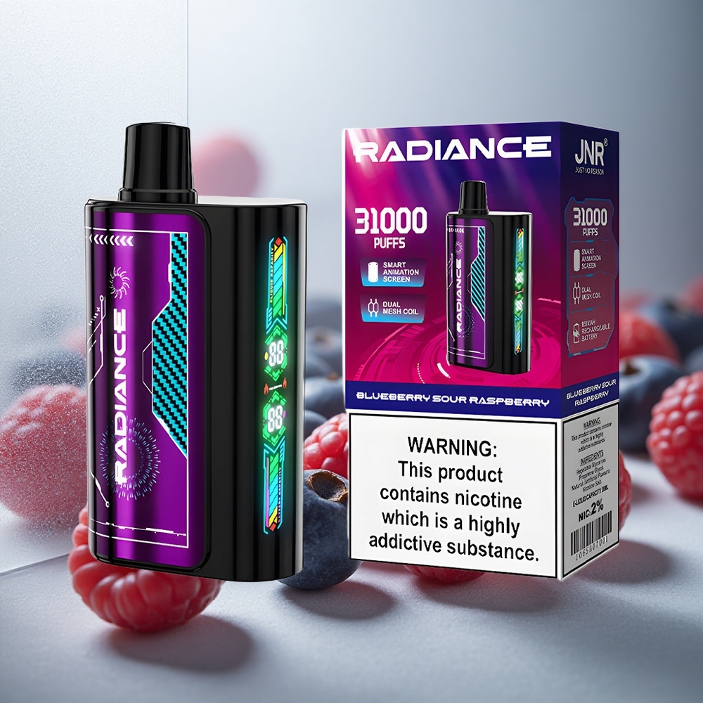 JNR Radiance 31000 Puffov Enkratna E-cigareta ZASLON ANIMACIJ 950 mAh BOROVNICA KISLA MALINA