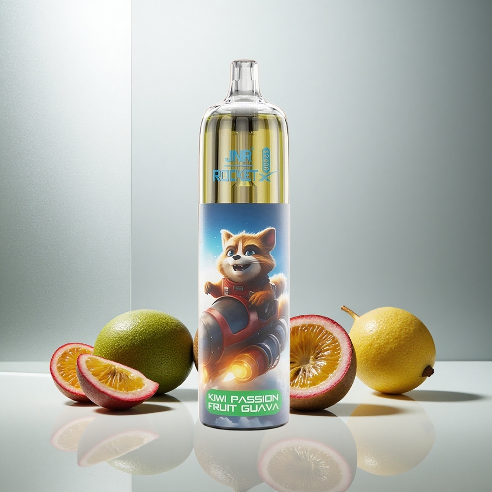 JNR Rocket-X 12400 Puffov Enkratna E-cigareta z Nastavljivim Pretokom Zraka in RGB Osvetlitvijo, Okus Kiwi Pasijonka Guava