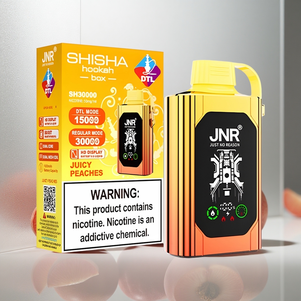JNR Shisha Hookah Box 20500 Puffs Enkratna E-cigareta Sočne Breskve, HD zaslon, 25ml e-tekočina, 1000mAh baterija