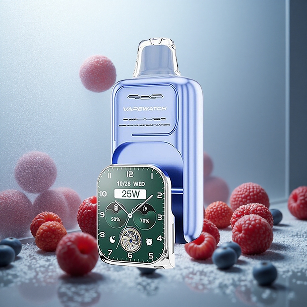 JNR VapeWatch 30000 Puffs Enkratna E-cigareta Modra Malina Led z 19mL tekočine in 1000mAh baterijo