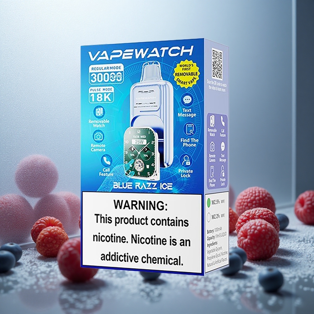 JNR VapeWatch 30000 Puffs Enkratna E-cigareta Modra Malina Led z 19mL tekočine in 1000mAh baterijo