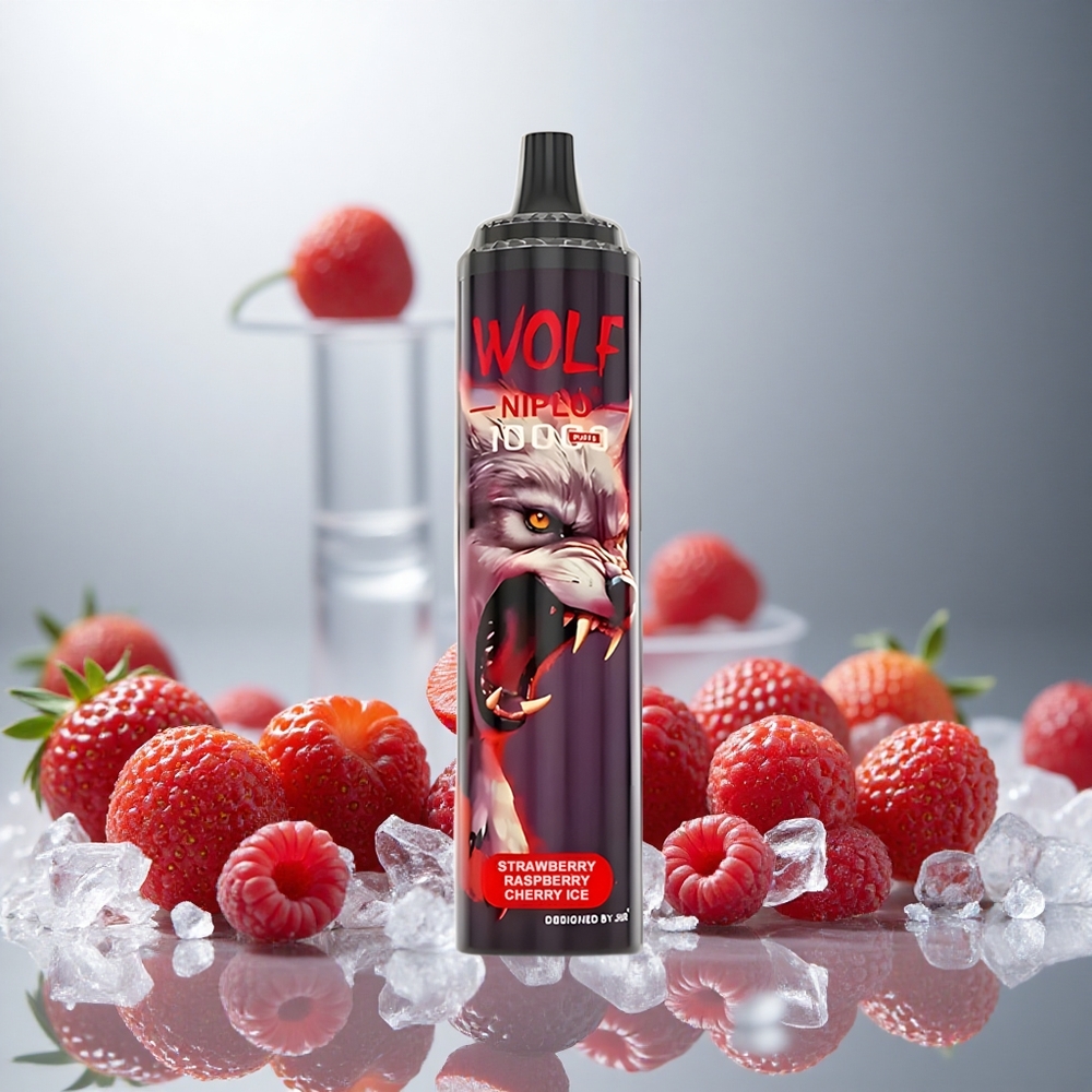 JNR Wolf Niplo 10000 Puffs Enkratna Vape Jagoda Malina Češnja Led z 20ml E-tekočine in 650mAh Baterijo