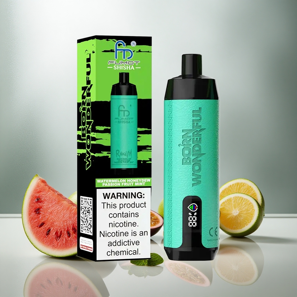 RandM Fumot Shisha 10000 Puffov Enkratna E-cigareta Lubenica Melona Pasijonka Meta z LED Indikatorjem in 850 mAh Baterijo