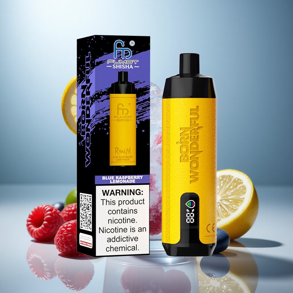 RandM Fumot Shisha 10000 Pufi Enkratna E-cigareta Modro Malina Limonada z 18ml E-tekočine in LED Indikatorjem