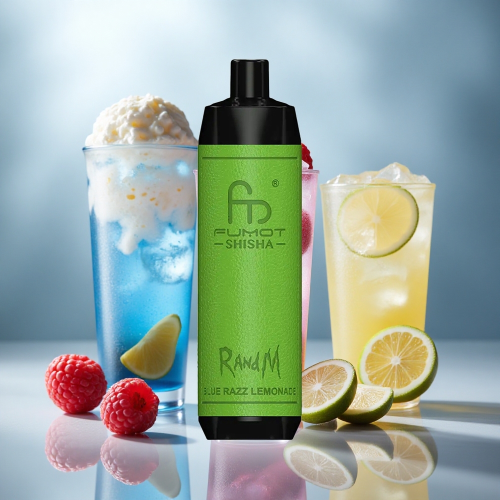 RandM Fumot Shisha 10000 Pufi Enkratna Vape Modra Malina Limonada z 18ml E-tekočine in 850 mAh Baterijo