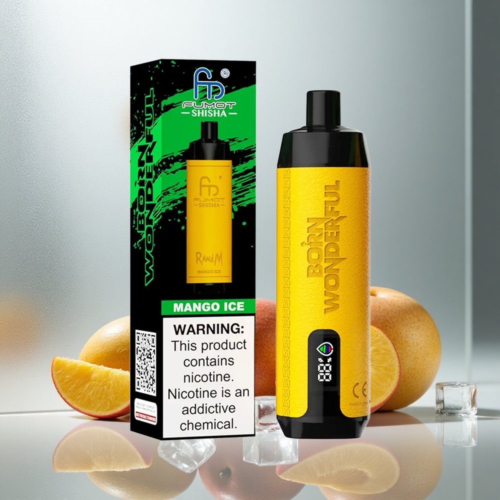 RandM Fumot Shisha 10000 Pufov Enkratna E-cigareta Mango Led z 18ml E-tekočine in LED Indikatorjem