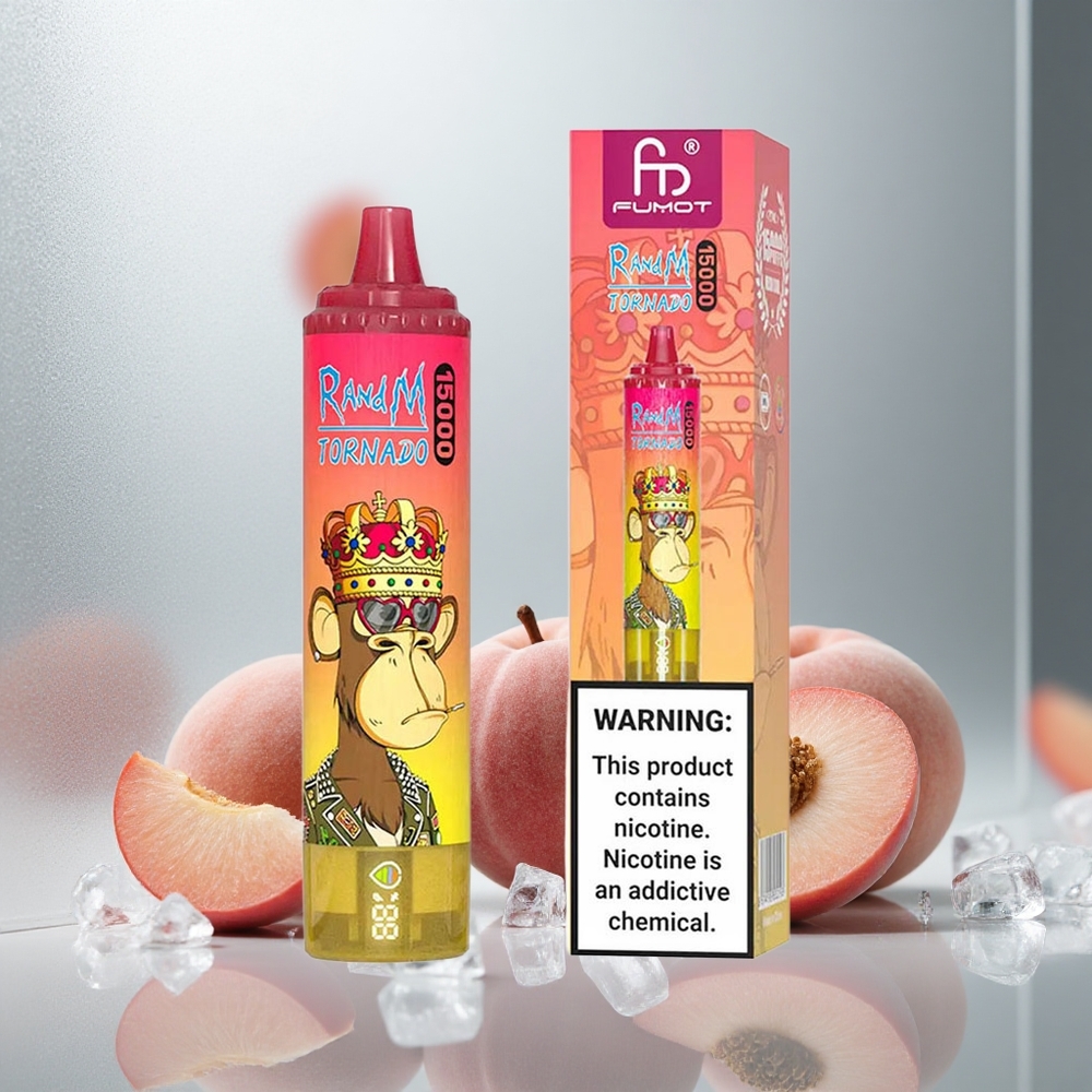 RandM Fumot Tornado 15000 Pofov Sodoben Vape Breskev Led z 25ml tekočine in 850mAh baterijo