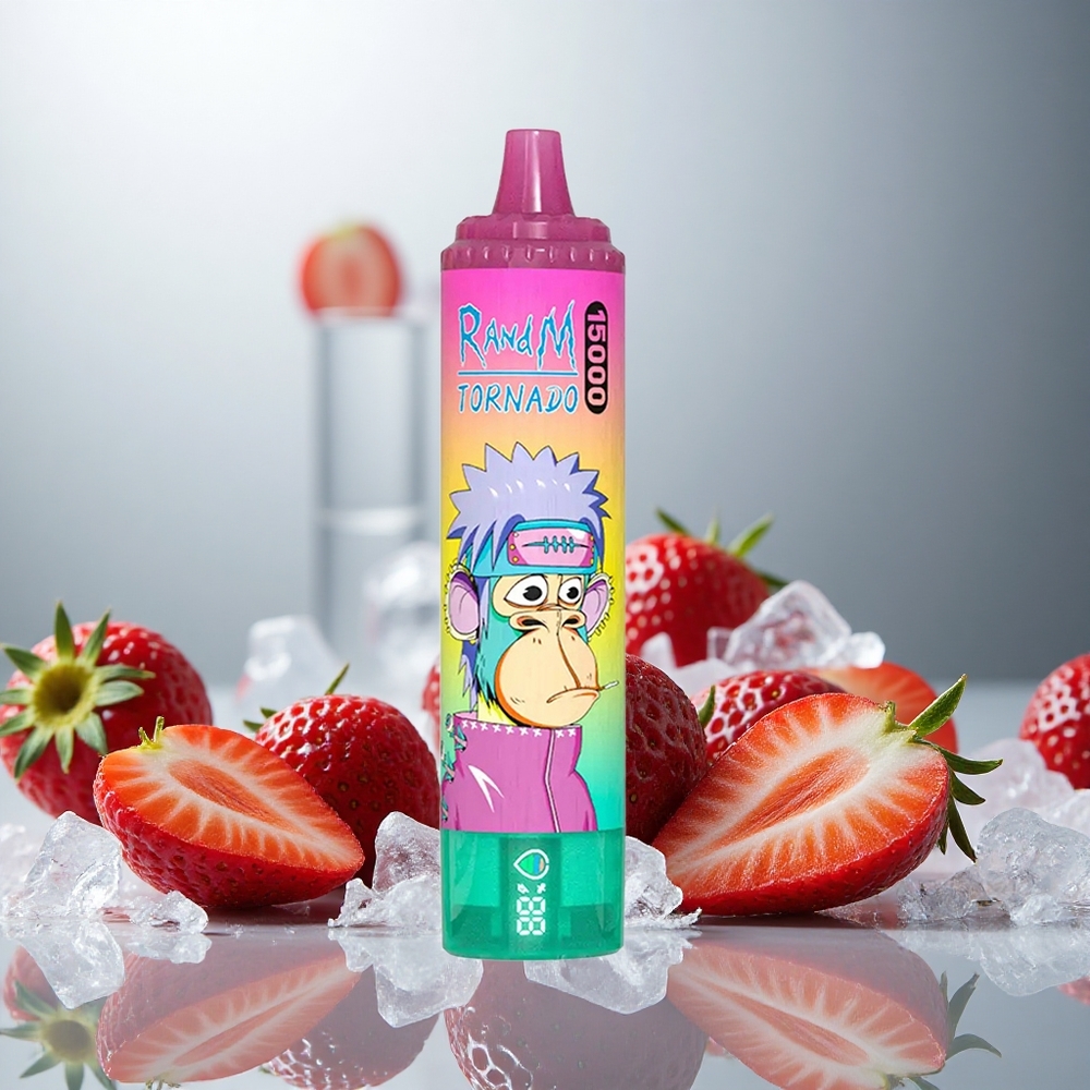 RandM Fumot Tornado 15000 Puffs Enkratna E-cigareta Jagodni Led z 25ml tekočine in 850mAh baterijo