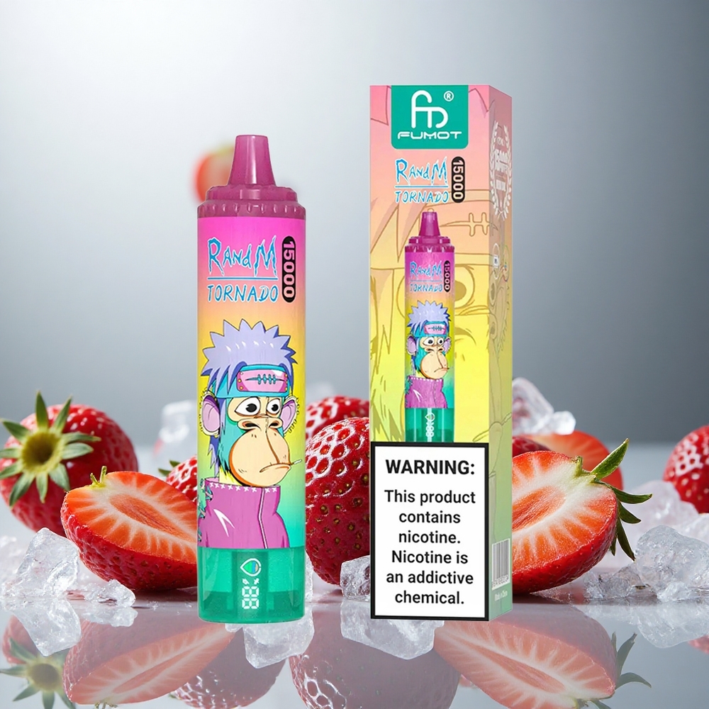 RandM Fumot Tornado 15000 Puffs Enkratna E-cigareta Jagodni Led z 25ml tekočine in 850mAh baterijo