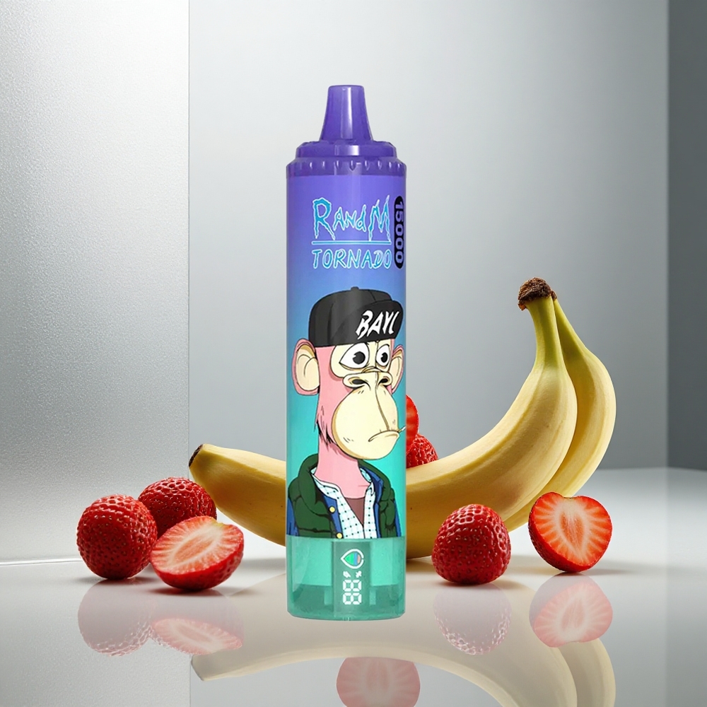 RandM Fumot Tornado 15000 Pufov Enkratna E-cigareta Jagoda Banana 25ml LCD