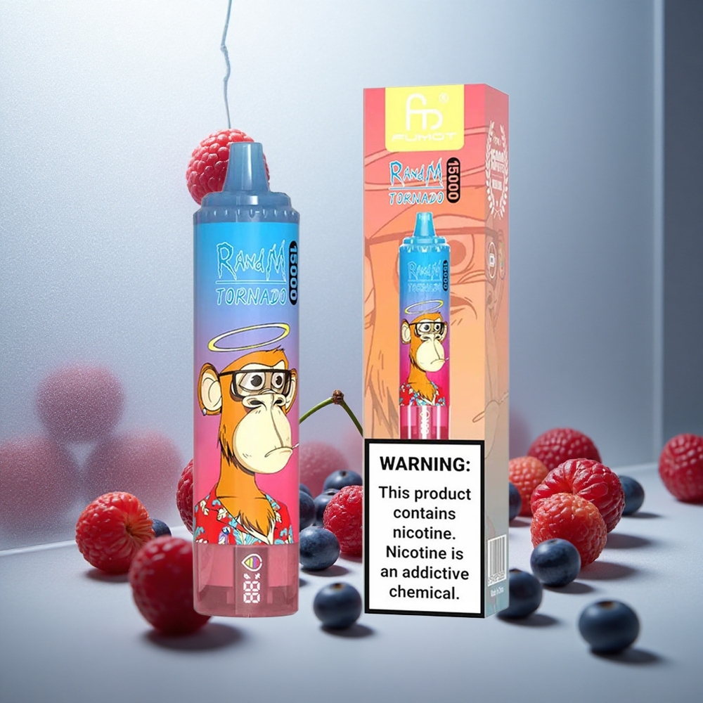 RandM Fumot Tornado 15000 Pufov Enkratna E-cigareta Modra Malina Češnja z 25ml Tekutine in 850mAh Baterijo