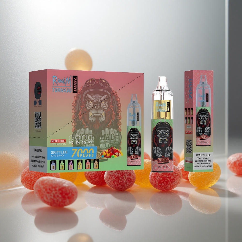 RandM Fumot Tornado 7000 Puff Enkratna E-cigareta Skittles, 14 ML E-tekočina, Mesh Coil