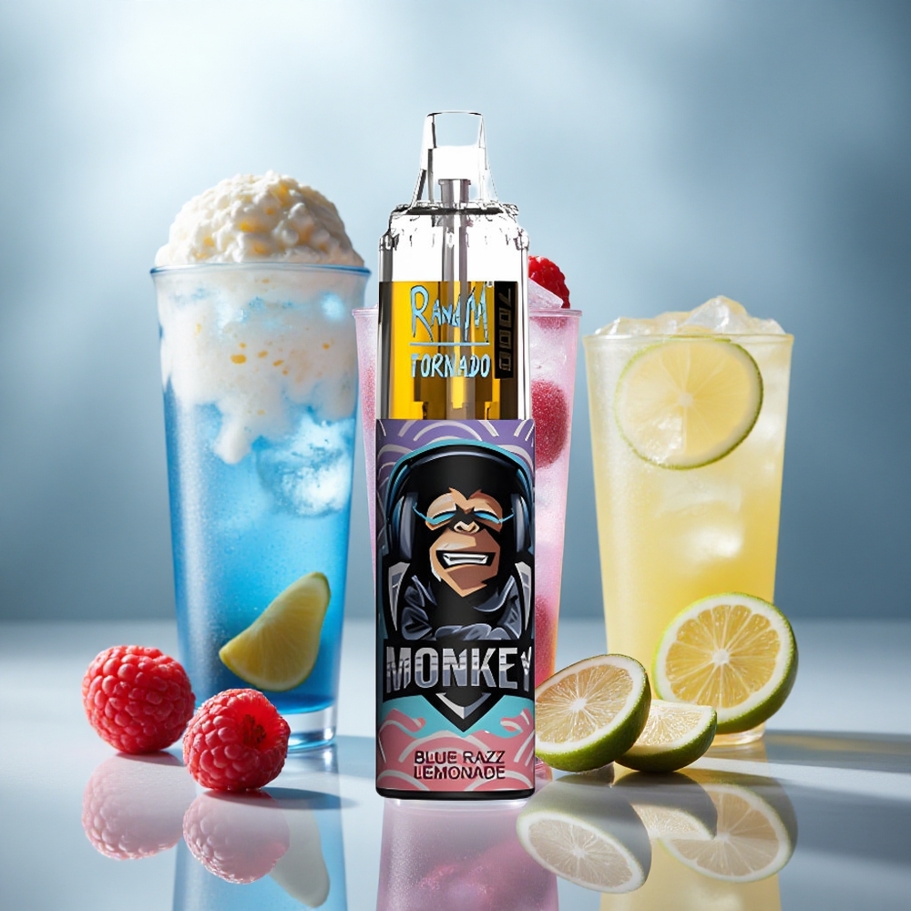 RandM Fumot Tornado 7000 Puffov Enkratna Vape Modra Malina Limonada z 14 ML E-tekočine in Mesh Coil