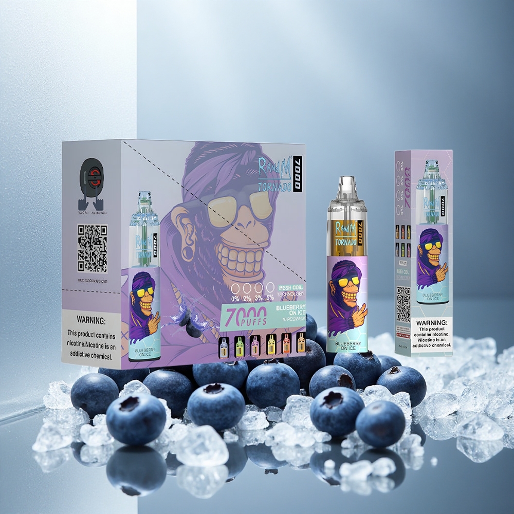 RandM Fumot Tornado 7000 Pufi Enkratna E-cigareta Borovnica na Ledu z 14 ML E-tekočine in Mesh Coil