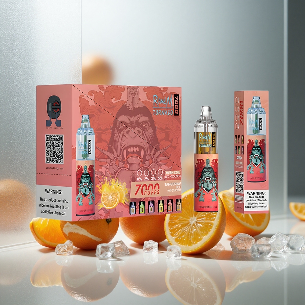 RandM Fumot Tornado 7000 Pufi Enkratna Vape Mandarina Led z 14 ML E-tekočine in Nastavljiv Zrak