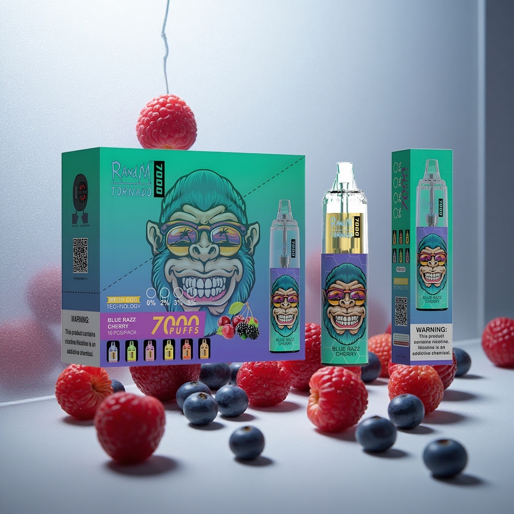 RandM Fumot Tornado 7000 Pufi Enkratna Vapnica Modri Malina Češnja z RGB in 14 ML E-tekočine