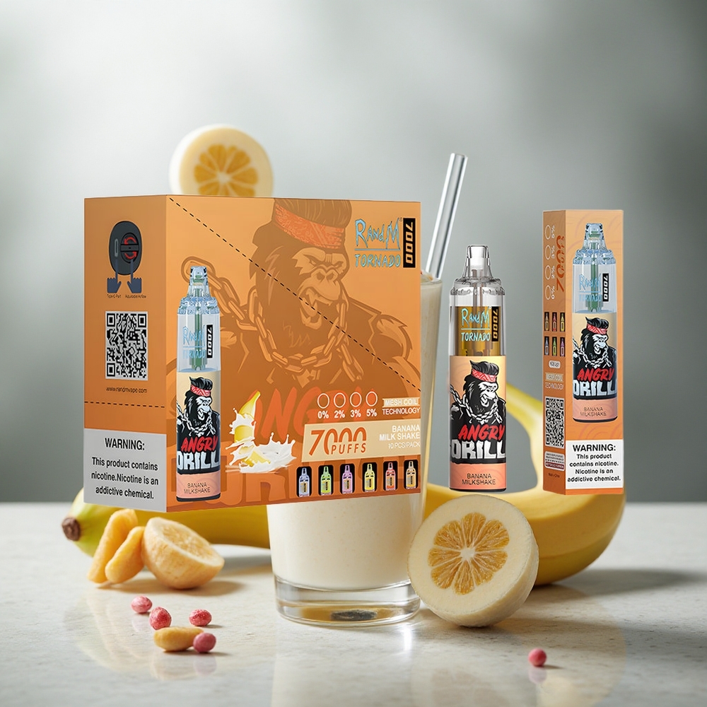 RandM Fumot Tornado 7000 Pufov Enkratna Vape Bananovo Mlečni Napitk z 14 ML E-tekočine in Nastavljivim Zrakom